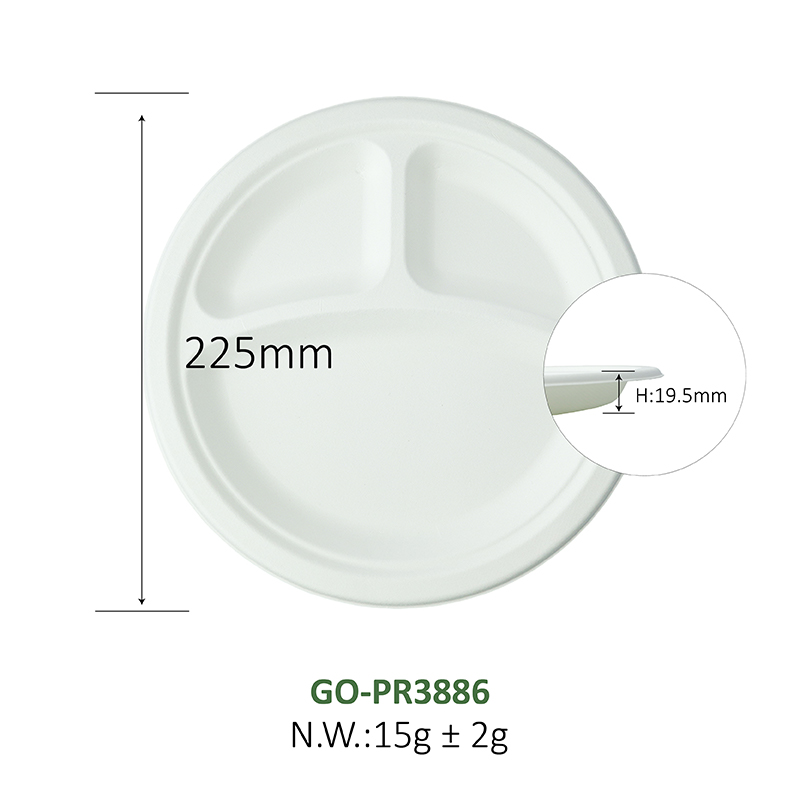 8.86-inch 3-grid tray (white/natural)